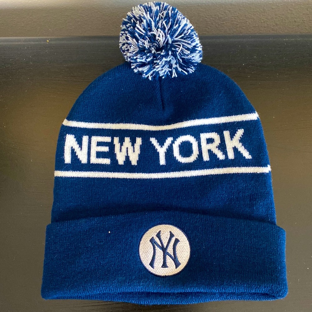 New York Navy Pom Beanie Hat - Navy Blue